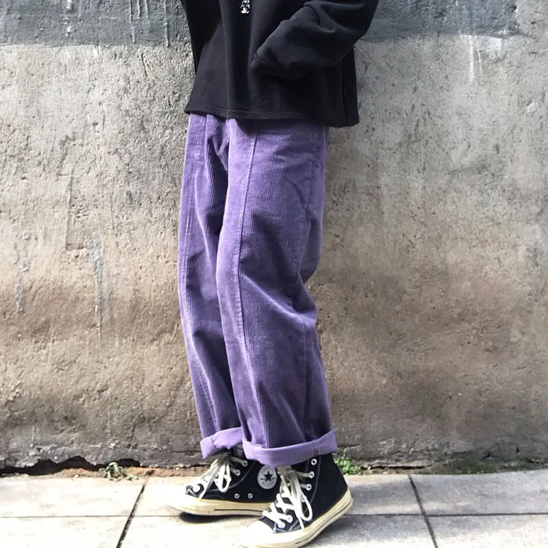 Вельветовые BF Капри ins Корейская женская одежда harajuku ulzzang свободные повседневные спортивные штаны широкие штаны фиолетовые зеленые