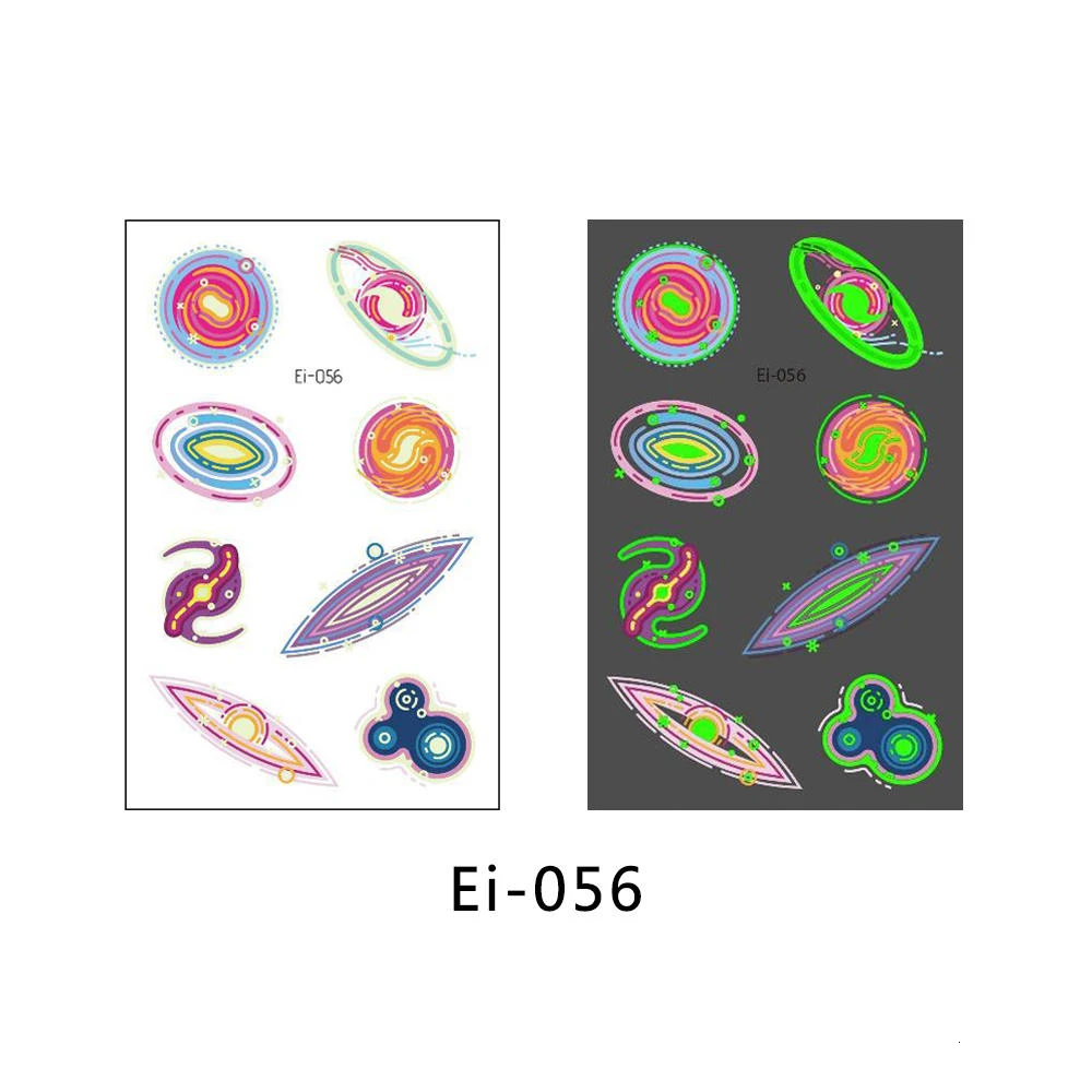Ei-056 Glaryyears, 1 лист, детская Временная тату-наклейка, светящаяся, поддельная, космическая серия, вспышка, водонепроницаемая, модная, маленькая, боди-арт для детей - Цвет: Ei-056