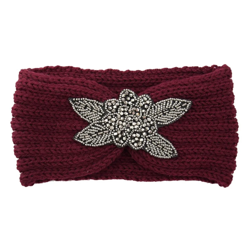 Модная женская теплая повязка на голову с бриллиантами, ручная вязка, жемчужная Женская шерстяная головная повязка, милая Повседневная зимняя повязка на голову с узлом для девочек - Цвет: GG