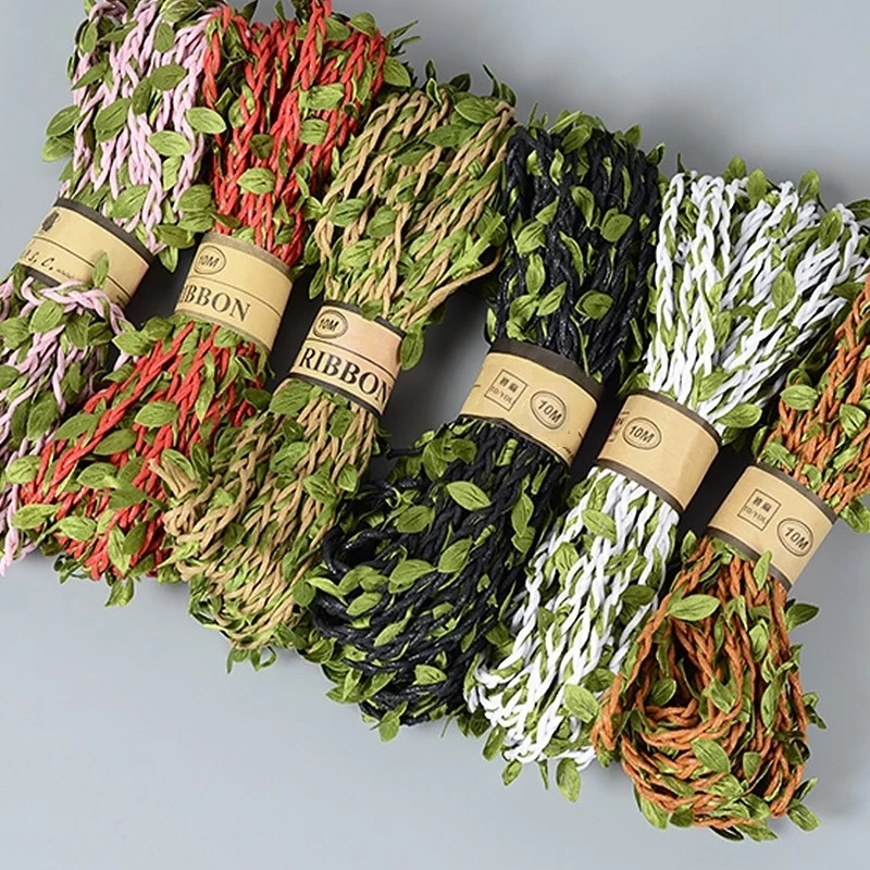 10M Gift Packaging Hemp Rope Decorative Linen Leave Vine Christmas/Wedding Wall Decor Florist Diy Wreath Garland Accessories - Color: khaki-10m