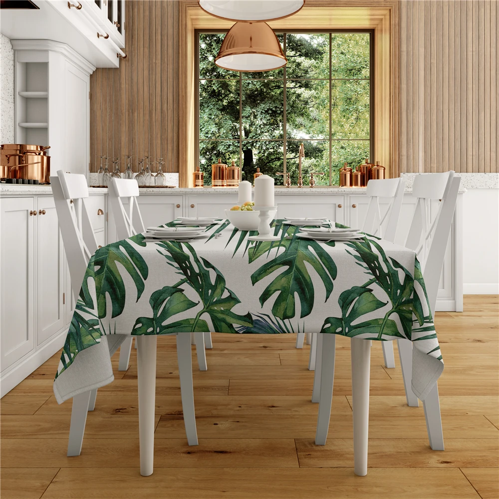 Tropical Green Leaves Tablecloth Palm Tree Print Linen Rectangular Picnic Table Cloth Waterproof Anti Dirty Kitchen Decor Cover Tablecloths Aliexpress