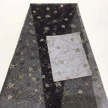 

Nice apparel black cloth French tulle material African net lace fabric for party dress HNZ339(5yards/lot)