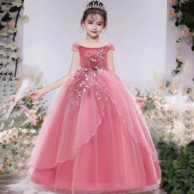 Vestido Formal Para Niñas, Ropa De Dama De Honor Rosa Para Niños, Fiesta De Larga, Boda, Noche, 13 Y 14 Años