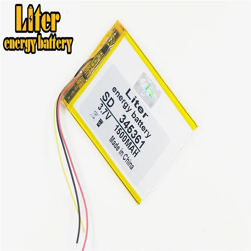 3 line 3.7V 1500mAh 345361 Lithium Polymer Li-Po li ion Rechargeable Battery cells For Mp3 MP4 MP5 GPS PSP mobile bluetooth