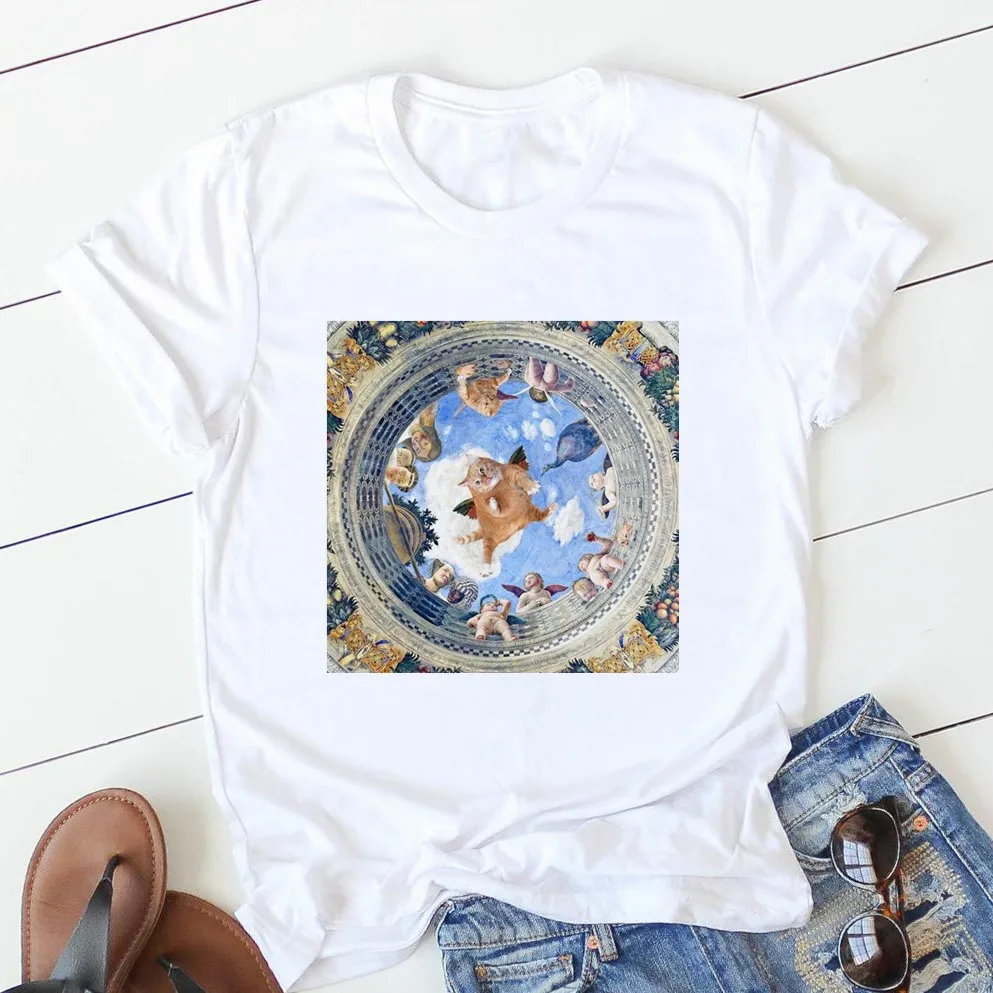 Забавная футболка с котом, Женская Повседневная футболка микеланжело, модная футболка с коротким рукавом, Ulzzang Kawaii, женская уличная одежда, гранж, Харадзюку - Цвет: 4
