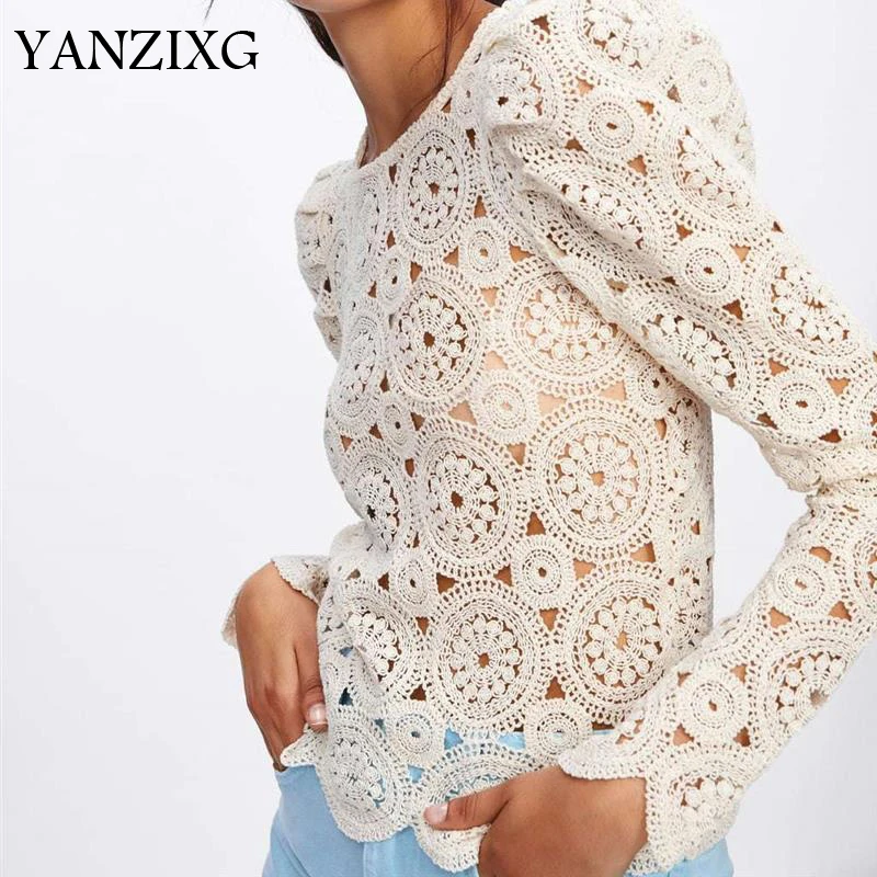 

New Arrival Long Sleeve White Black Lace Chiffon Women's Tops And Blouses Hollow Out Floral Blusas Mujer 2019 Z503