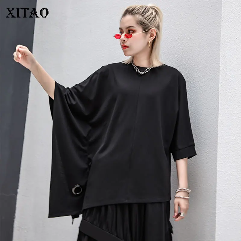 XITAO 2020 New Europe Punk Style Loose Half Sleeve Sequined Solid Color ...