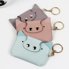 

Creative Cartoon Card Holder Simple Animal Piggy Shaped PU Leather Kawaii Mini Wallets Keychain Coin Purse ID Card Bag for Girls