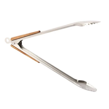 

Stainless Steel BBQ Tongs Kitchen Heat Resistant Wood Handle Larger Tong Kitchen Outdoor Tools BBQ Clips Barbecue Clip