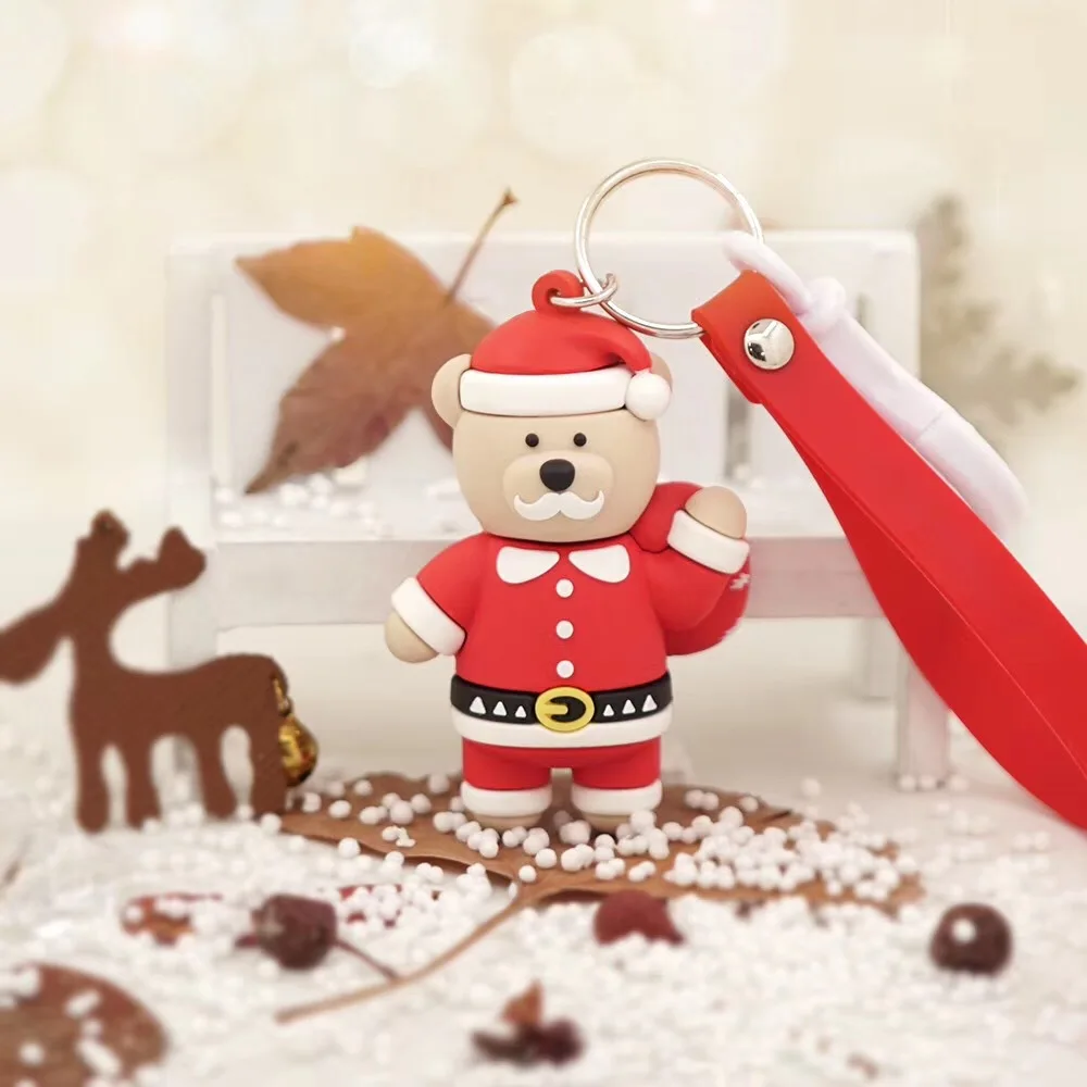 Мультфильм ПВХ медведь брелок милый забавный Рождественский брелок Санта Клаус брелок пара Llaveros Рождество Porte Clefs ювелирные изделия подарок - Цвет: 44