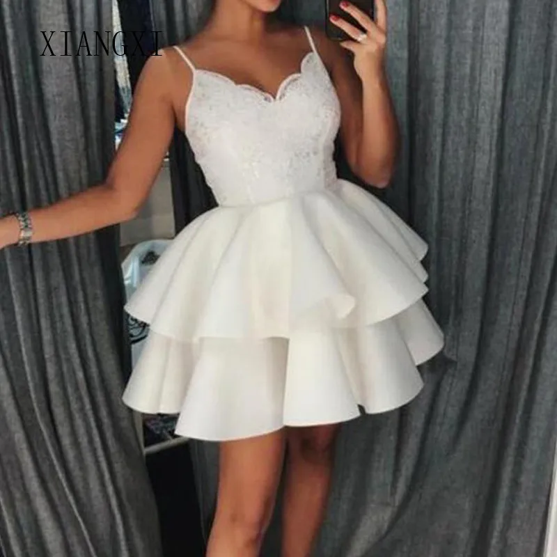 Белое платье на бретельках для выпускного вечера vestido de festa Cursto Выпускные платья Короткие вечерние платья
