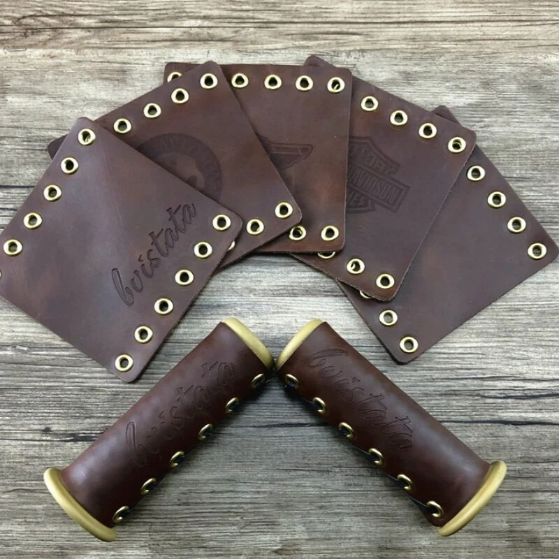 

Custom Designs Heavy Duty Leather Motorcycle Grips Wrap Throttle Cover Wraps for Cruiser Chopper Bobber Chief Classic Cafe Racer