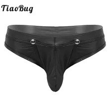 Сексуальное мужское черное нижнее белье из искусственной кожи эластичный пояс Передняя выпуклость мешок с прессованными кнопками облегающие трусы стринги трусы