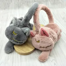 Мультфильм хвосты наушник женский японский стиль Чистый цвет женские шляпки теплая зима плюш имитация кроличьего меха студентов вышивка наушник