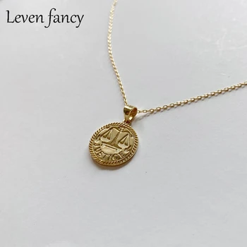 

Men Women 12 Constellation Necklaces & Pendants Solid Sterling Silver 925 Gold Coin Disk Zodiac Sign Round Medal Libra Necklace