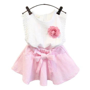 

Girls Clothes Set Fashion Hollow Top With Bow Short Skirt 2 Piece Set Classic Style Popular Summer Children's Wear