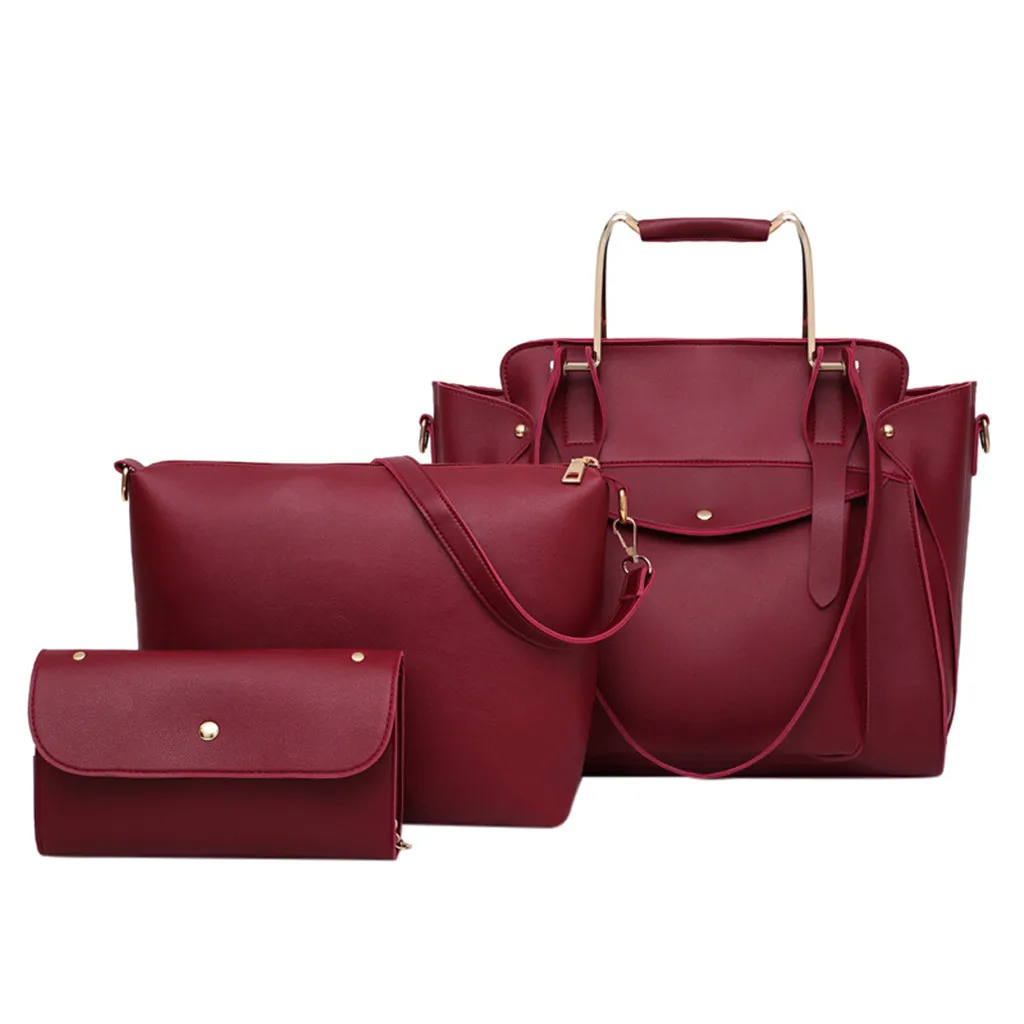 Fashion Ladies Shoulder Bag Casual Trend Three-piece Solid Color Leather Shoulder Bag Handbag Summer Shoulder Bag Bolso Mujer#20