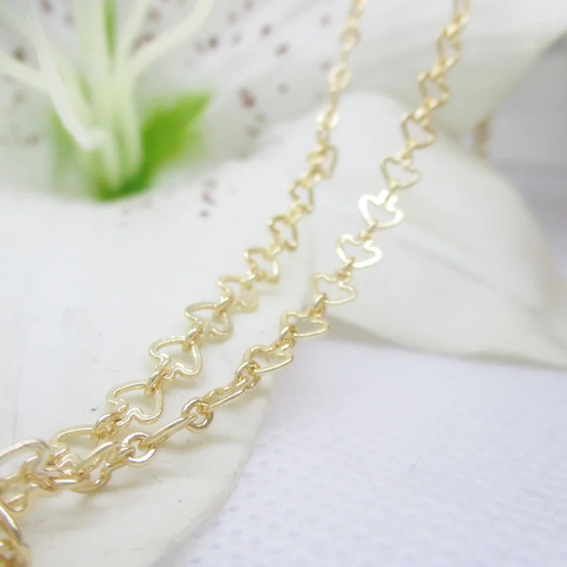 Vacuum plating gold heart spacer mushroom flat chain for DIY jewelry