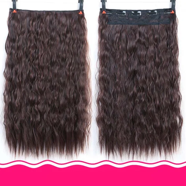 DIFEI Synthetic 24 Inch 5 Clip Long curly Women Clip in Hair Extensions Black Brown High Tempreture Hair Piece Natural Color
