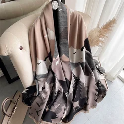 2022 Warm Thick Cashmere Scarf Female Design Doubel-sided Blanket Winter  Pashmina lady Animal Print Shawl Wraps Echarpe