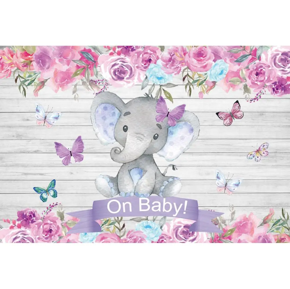 

Laeacco Cartoon Elephant Baby Shower Newborn Birthday Party Photography Backdrop Customized Photo Background Photo Studio