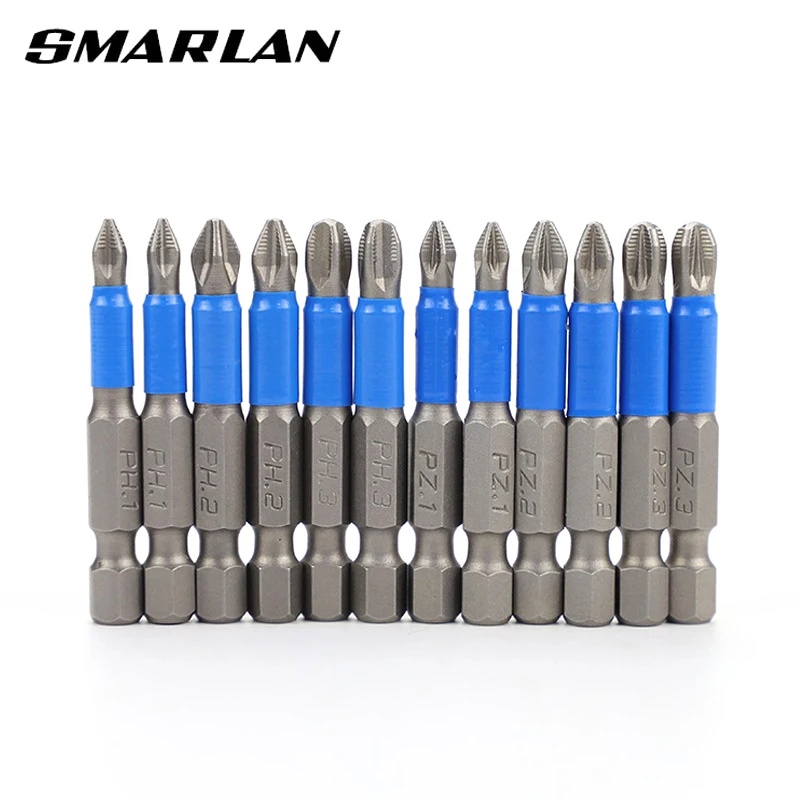 Screwdriver Set 12pcs Anti Non-slip S2 Alloy Steel Screwdriver Magnetic Electric Impact 50mm PH1/PH2/PH3/PZ1/PZ2/PZ3