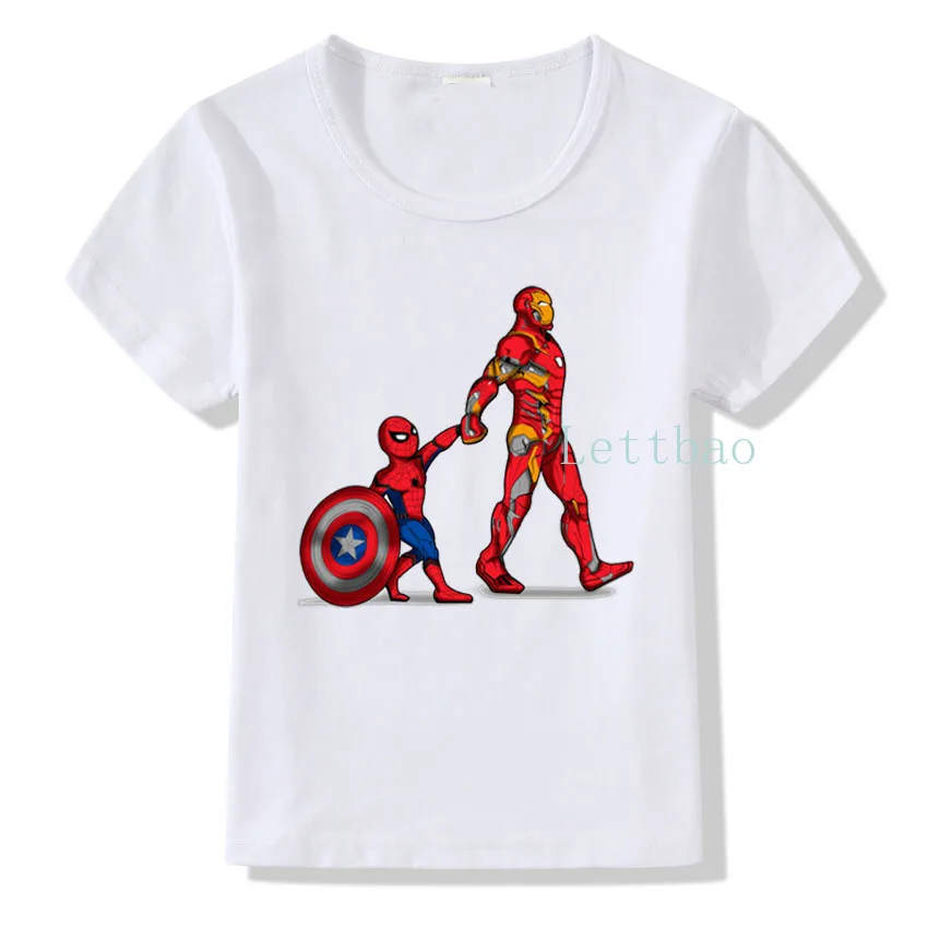 

Children Cartoon Iron Man Spiderman Shield Print T shirt Funny Avengers Design Short Sleeve Summer T-shirt Kids O-neck Tshirt