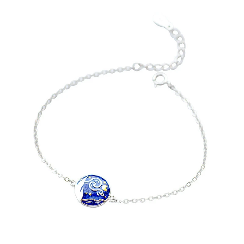 Романтичный браслет Ван Гог, звездное небо, очаровательный браслет из стерлингового серебра 925, оригинальные подарки для женщин, модные браслеты