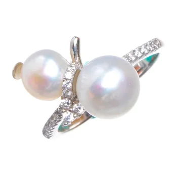 

Natural River Pearl Zircon Gourd Opening Handmade 925 Sterling Silver Ring 5.5 D1226