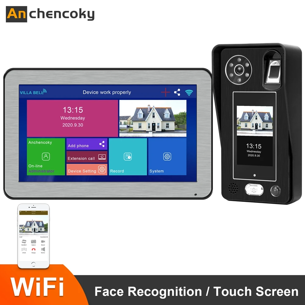 screen intercom Anchencoky Wifi Wireless 10 inch Video Intercom System With Face Recognition Fingerprint Unlock 1080P Video Door Phone Doorbell audio intercom system