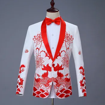 

Men's New Embroidered Dress Chinese Slim Single Button Suit Singer Host Costume Suit