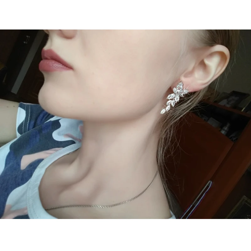 2018 Fashion Leaf Zircon Drop Earrings for Women White Gold Color Crystal Wedding Earrings Bridal Jewelry Gift brinco