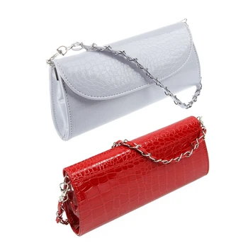 

2 Pcs New Fashion Wallet Chain Shoulder Cross-Body Bag Women Clutches Stone Pattern Leather Women Wallet-White & Red