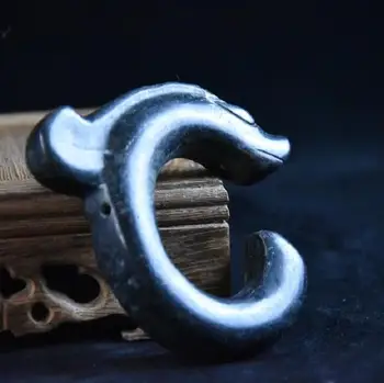 

Hongshan culture archaize black iron meteorite sculpture Jade pig dragon statue