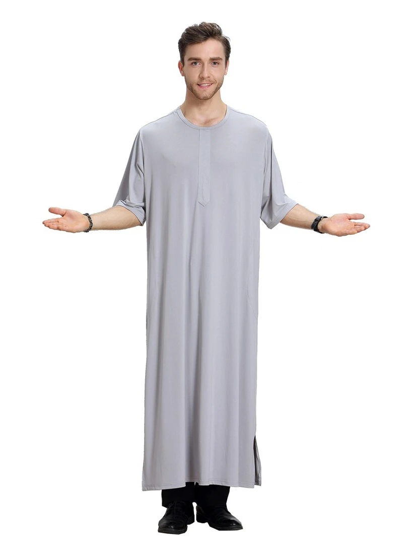 Men's Saudi Style Kaftan Robe Islamic Muslim Male Loose Dishdasha Thobe Abaya