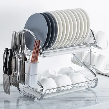 

Large Dish Drying Rack Cup Drainer 2-Tier Strainer Holder Tray Stainless Steel Kitchen Accessories I88 #1