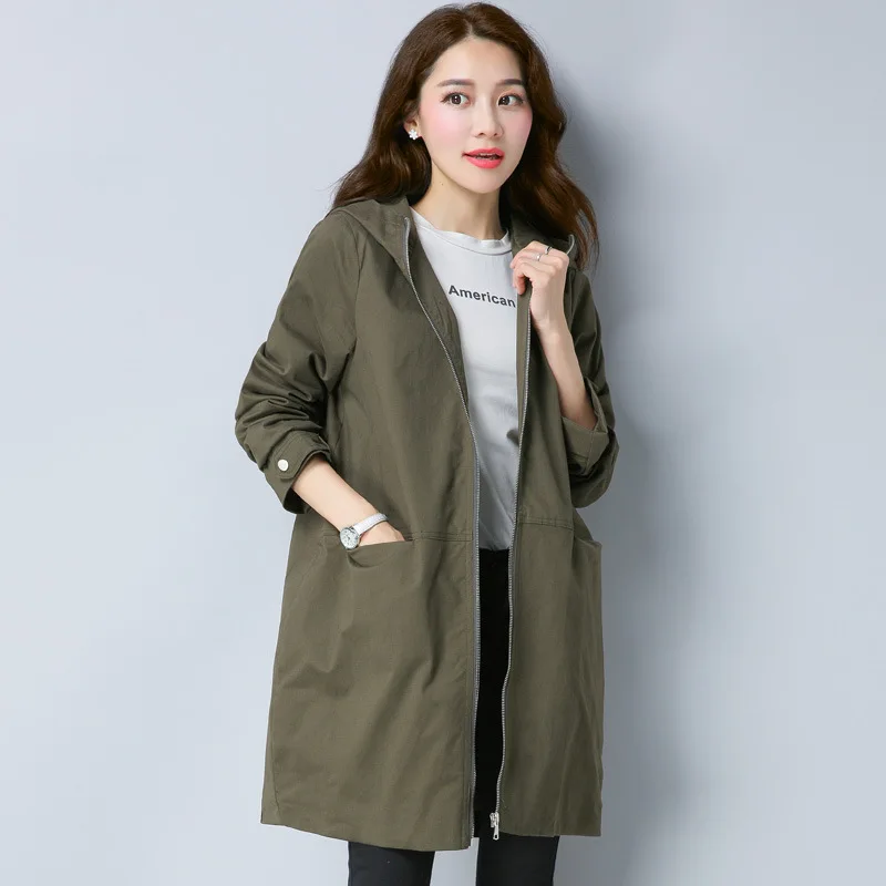 

2019 New Style Summer Wear Plus-sized Womenswear Western Style Thin Small Hooded Zipper Sleeve Cap Two Pieces Trench Coat Retro