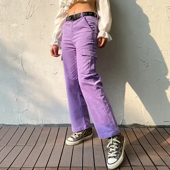 

Casual Solid Straight Cargo Pants Women Pockets Baggy Trousers Streetwear High Waist Pants Joggers Pantalones Mujer