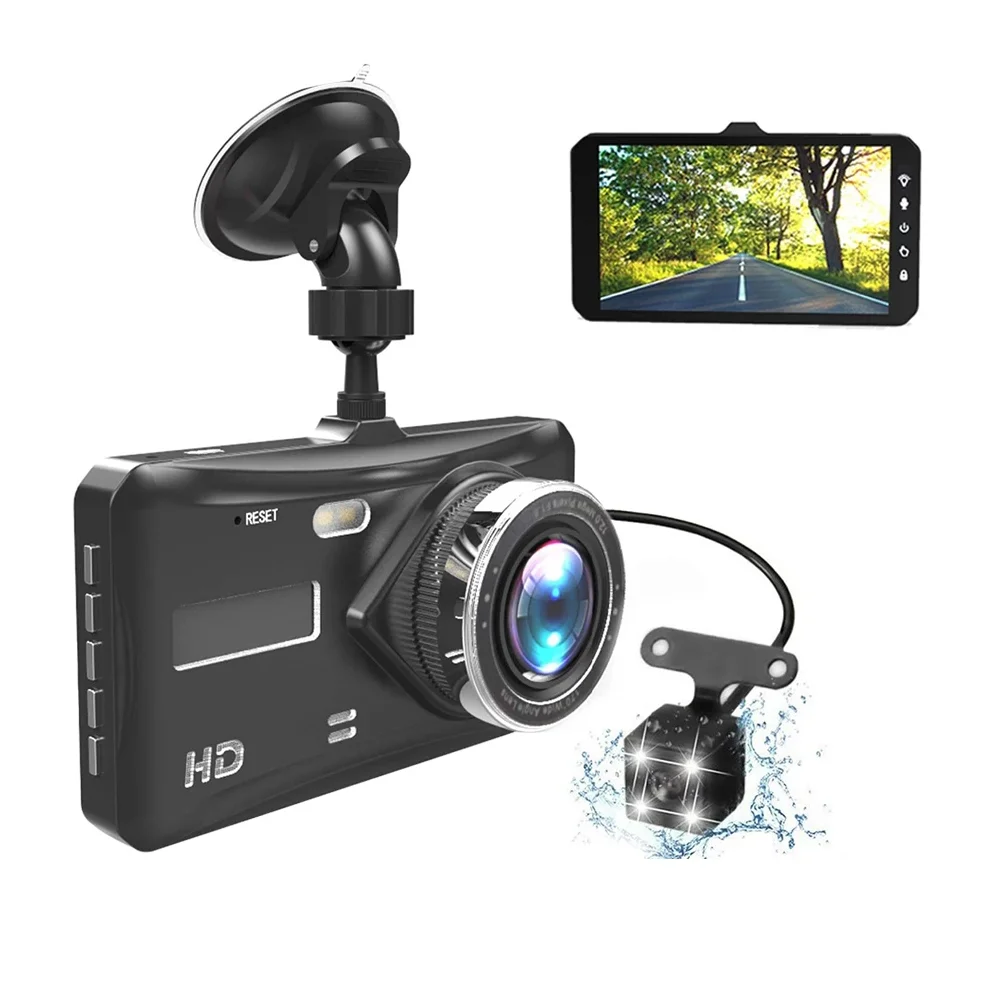 Dash Cam Dual Lens mini Car DVR Full HD 1080P 4" Touch Screen IPS With Backup Rear Camera Registrator Night Vision Video Recorde