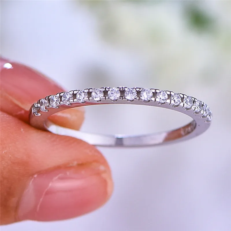 Милое женское маленькое кольцо с камнем из кристаллов Настоящее серебро 925 пробы кольцо на палец Бохо обещают обручальные кольца для влюбленных женщин - Цвет камня: Silver