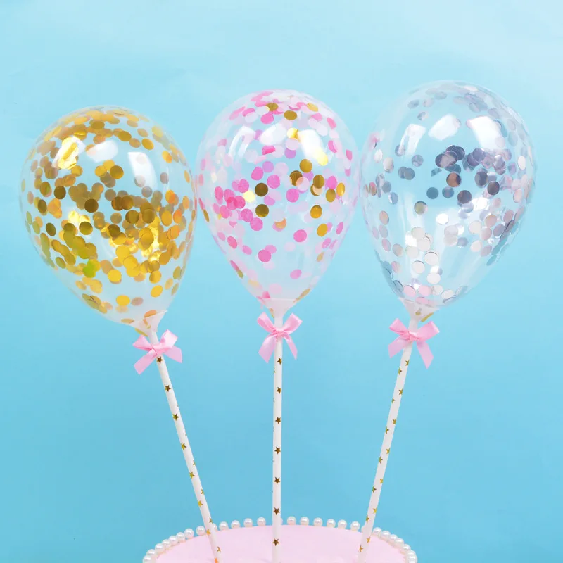 

1pc Cake Topper Decoration Confetti Dots Balloon with Paper Straw Bowkot Ribbon Table Birthday Wedding Party Balloon Baby Favors