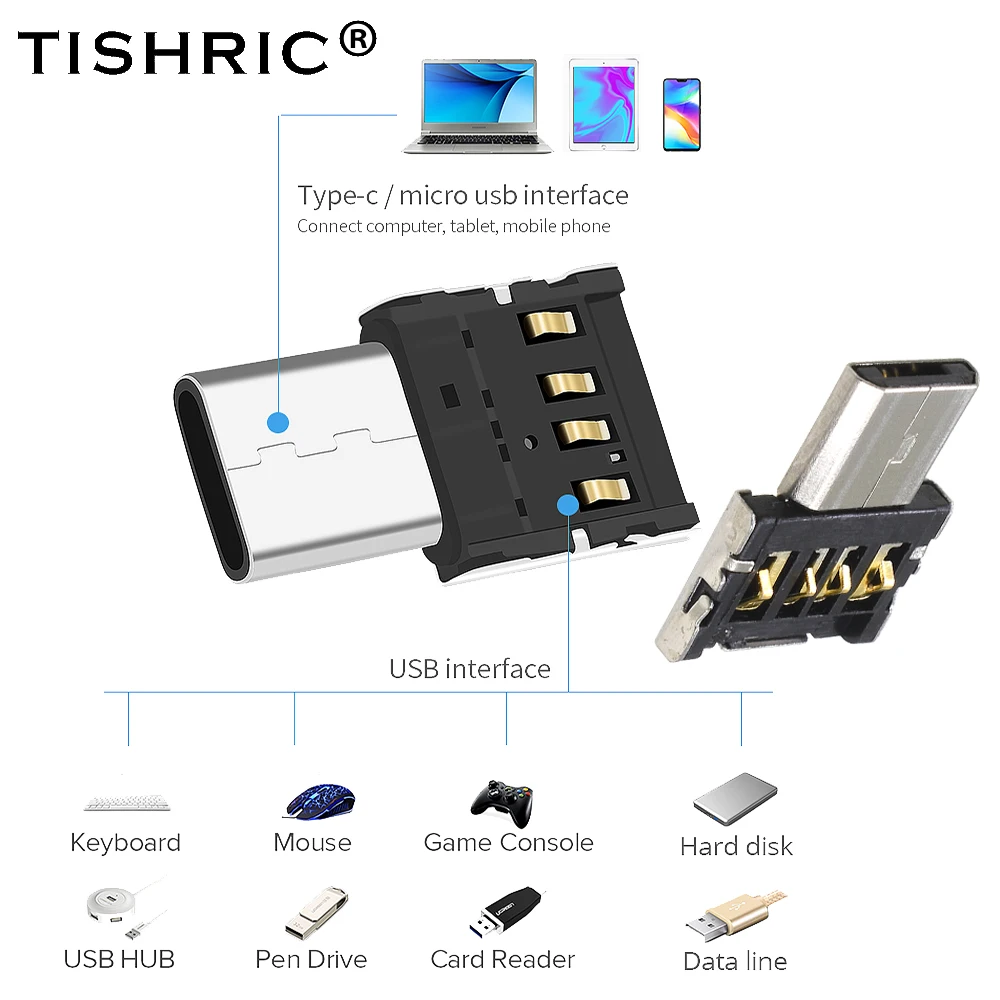 Многофункциональный адаптер-преобразователь TISHRIC с OTG USB интерфейсом на Type-c Micro