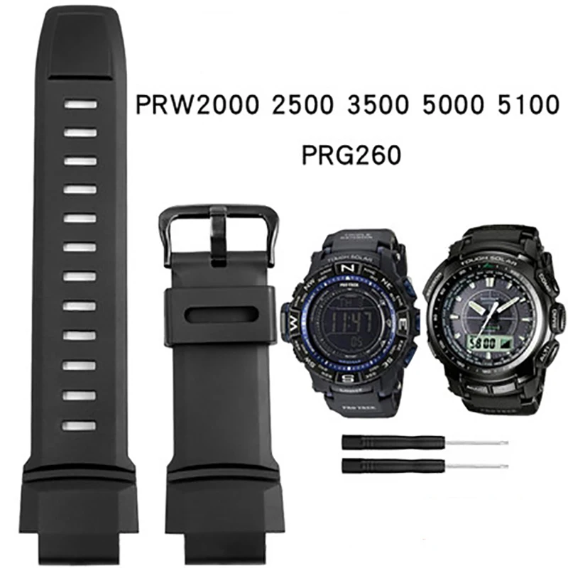 

Rubber Wrist Strap For Casio PROTREK PRG-260/270/550/250 PRW-3500/2500/5100 Replacement Black Bracelet 18mm Silicone WatchBands