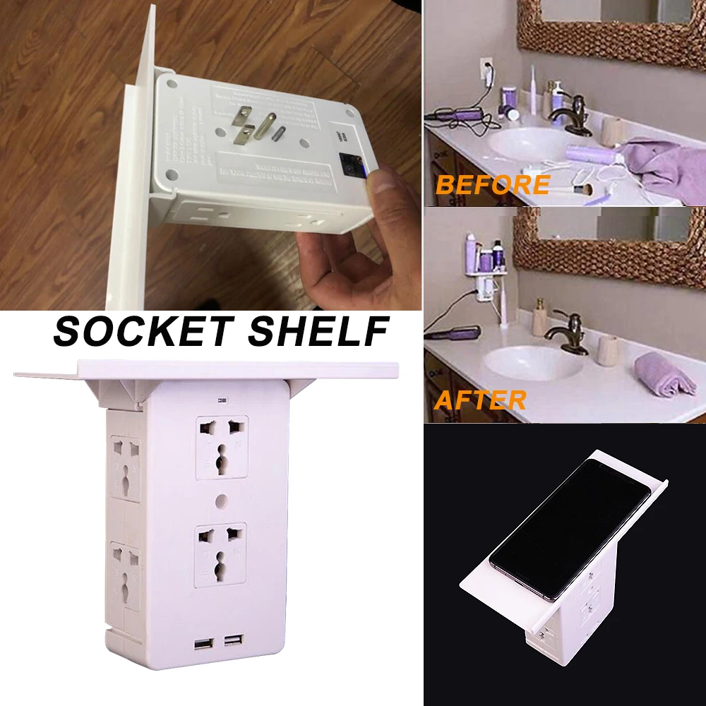 

Socket Shelf 8 Port Surge Protector 6 Wall Outlet Extenders 2 USB 3