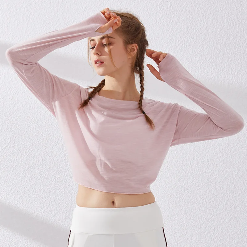 Wmuncc рубашки для йоги, женские осенне-зимние топы с длинным рукавом для спортзала, женские спортивные топы для тренировок, фитнеса, быстросохнущая спортивная одежда - Цвет: Розовый