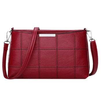 

Women Plaid Messenger Bags Sac a Main PU Leather Shoulder Bags Women Crossbody Bag Ladies Handbags Wine Red