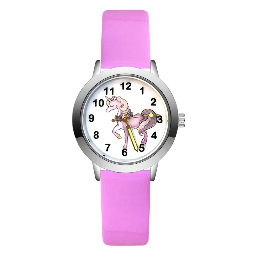 

Fashion Cartoon pretty Unicorn horse style Children's Watches Kids Student Girls Boys Quartz leather Wrist Watch clock JA167