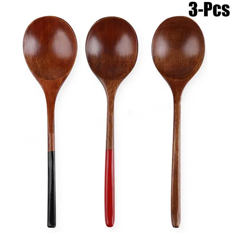 3Pcs/Set Natural Wooden Spoon Creative Dessert Spoon Soup Spoon For