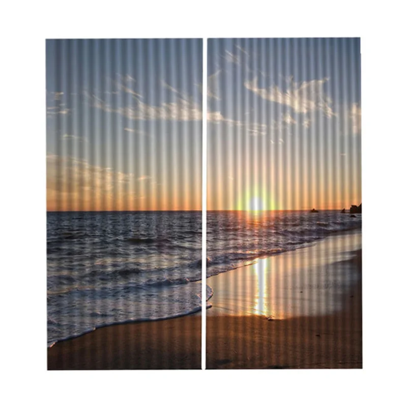 2pcs Set Panels Room Decoration Thermal Insulated 3D Window Curtain 55 x 39 Inch - Цвет: Sunset Sea