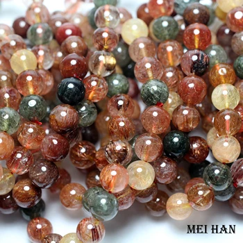 

Meihan natural Brazil 10-10.8mm colorful Rutilated Quartz (2 bracelet/set) smooth round beads stone for jewelry making